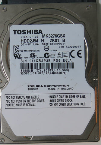 TOSHIBA MK3276GSX HDD2J94 H ZK01 B PCB G002825A,  320.GB