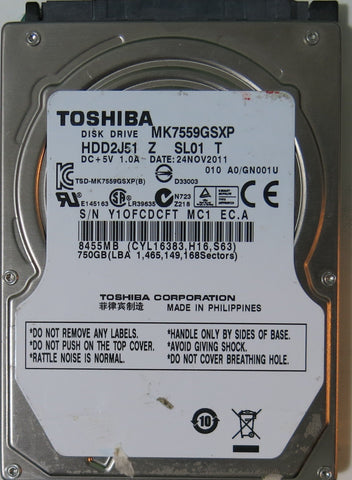 TOSHIBA MK7559GSXP HDD2J51 Z SLO1 T PCB G002825A,  750.GB