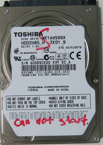 TOSHIBA MK1665GSX HDD2H85 H ZK01 S  PCB G002641A,  160.GB