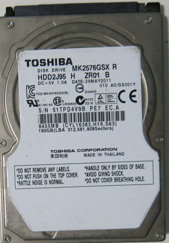 TOSHIBA MK2576GSX R HDD2J95 H ZR01 B PCB   G002825A,  160.GB