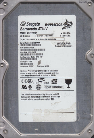 SEAGATE ST340016A P/N 9T6002-003  FW 3.19 40GB 3.5