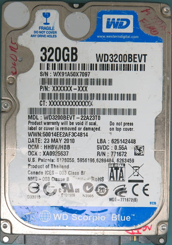 WD3200BEVT-22A23T0, DCM HHBVJBB, 350GB 2.5