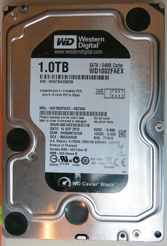 WD1002FAEX-00Z3A0 PCB: 2060-771640-003 REV A SERIAL NUMBER: WCATRA230238 DCM HHRNNT2CAB 1TB