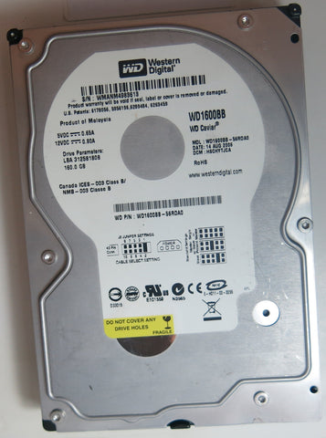 WD1600BB-56RDA0 PCB: 2060-701292-002 REV A SERIAL NUMBER: WMANM4983613 DCM HSCHYTJCA 160GB