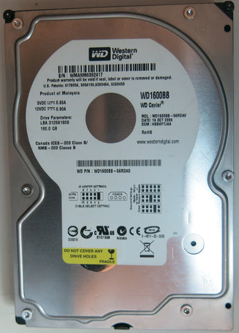 WD1600BB-56RDA0 PCB: 2060-701292-002 REV A SERIAL NUMBER: WMANM6392417 DCM HSBAYTJAA 160GB