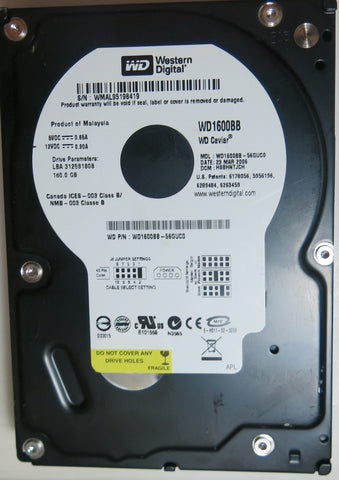 WD1600BB-56GUCO PCB: 2060-701266-001 REV A SERIAL NUMBER:  WMAL95198419 DCM HSBHNTJACH 160GB