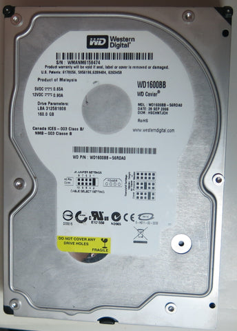WD1600BB-56RDA0 PCB: 2060-701292-002 REV A SERIAL NUMBER: WMANM6158474 DCM HSCHNTJCH 160GB