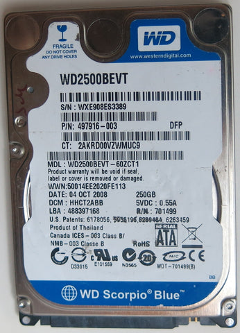 WESTERN DIGITAL WD2500BEVT-60ZCT1 DCM HHCT1QBB 250GB