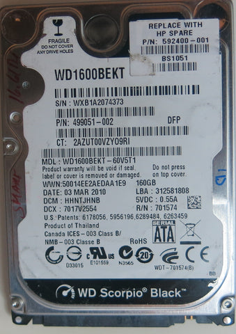 WD1600BEKT-60V5T1 PCB: 2060-771575-001 REV P1 SERIAL NUMBER: WXB1A2074373 DCM HHNTJHNB 160GB