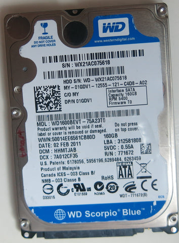 WD1600BEVT-75A23T0 PCB: 2060-771672-004 REV A SERIAL NUMBER: WX21AC075618 DCM HHMTJAB 160GB
