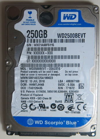 WESTERN DIGITAL WD2500BEVT-22A23T0 DCM HHMTJHNB 250GB