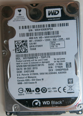 WD7500BPKX-75HPJT0 PCB: 2060-771629-006 REV A SERIAL NUMBER: WXH1E93ESPD4 DCM EHOTJHK 750GB