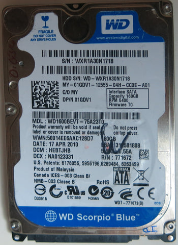 WD1600BEVT-75A23T0 PCB: 2060-771672-004 REV A SERIAL NUMBER: WXR1A30N1718 DCM HEBTJHB 160GB