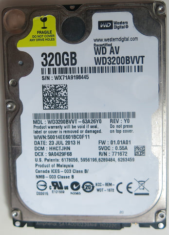WD3200BVVT-63A26Y0 PCB: 2060-771672-004 REV A SERIAL NUMBER: DCM HHCTJHN 320GB