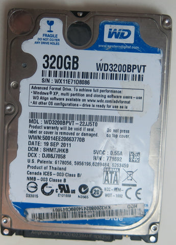 WD3200BPVT-22JJ5T0 PCB: 2060-771820-000 REV P1 SERIAL NUMBER: WX11E71D8086 DCM SHMTJHKB 320GB