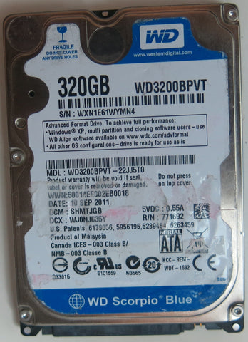 WD3200BPVT-22JJ5T0 PCB: 2060-771820-000 REV P1 SERIAL NUMBER: WXN1E61WYMN4 DCM SHMTJGB 320GB