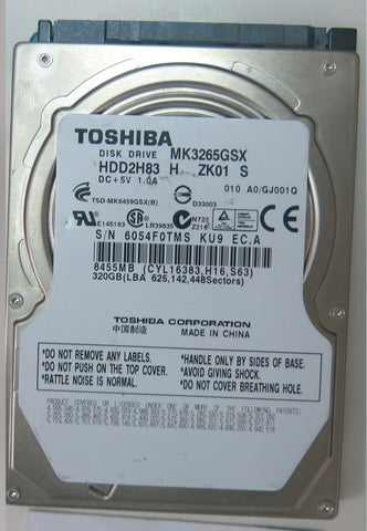 MK2565GSX HDD2H84 B UL02 T, PCB: G002641A, SERIAL NUMBER: 904DC31ETKK9, 320GB