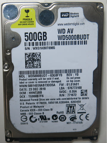 WD5000BUDT-63G8FY0 PCB: 2060-771672-004 REV A SERIAL NUMBER: WXQ1AB0T6965 FW HHNTJBB 500 GB