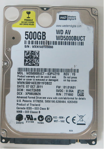 WD5000BUCT-63PUZY0, PCB: 2060-771692-005 REV A, SERIAL NUMBER: WXN1A81X6666, FW HACT2ABB, 500GB