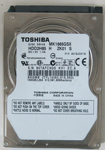 MK1665GSX HDD2H85 H ZK01 S PCB: G002641A SERIAL NUMBER: 80TAFC9QSKV1 160GB