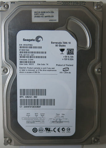 ST380815AS PCB: 100428473 REV C SERIAL NUMBER: 9RW4PN5G PN 9CY131-021 FW 3.CHH 80GB