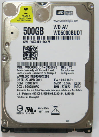 WD5000BUDT-63G8FY0 PN FW DB0TJVN 500GB
