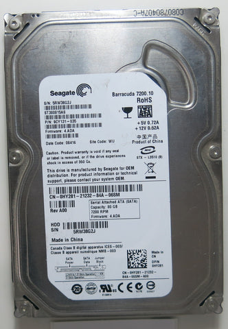 ST380815AS PCB: 100470387 REV B SERIAL NUMBER: 5RW38G2J PN 9CY131-035  FW 4.ADA  80GB