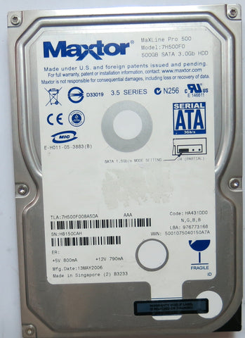 MAXTOR 7H500F0 CODE HA431DD0 N,G,B,B