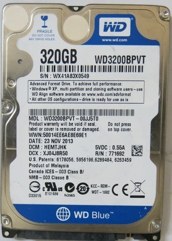 WESTERN DIGITAL WD3200BPVT'00JJ5T0 PN FW HEMTJHK 320,GB