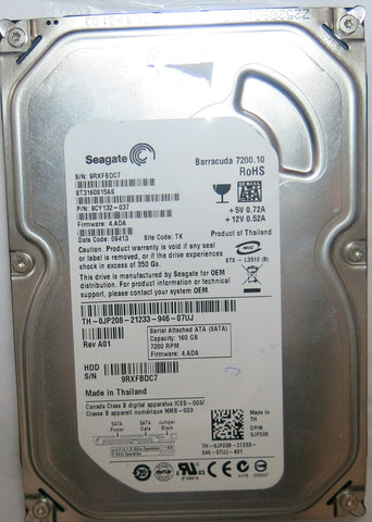 ST3160815AS    PCB: 100470387  SERIAL 9RXFBDC7 PN 9CY132'037  FW 4.ADA  160,GB