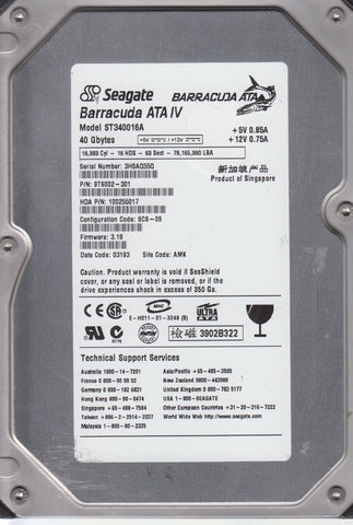 SEAGATE ST340016A P/N 9T6002-301 FW 3.19 40GB 3.5