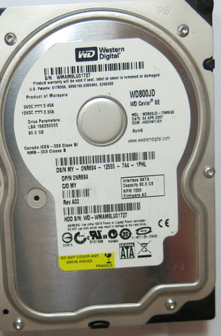 WD800JD-75MSA3 PCB: 2060-701335-005 REV A SERIAL WMAM9LU01727 DCM HSCHNTJEH FW HSCHNTJEH  80,GB