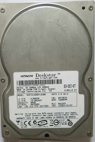 HITACHI HDS72680PLA380 PN FW BA2355 80,GB