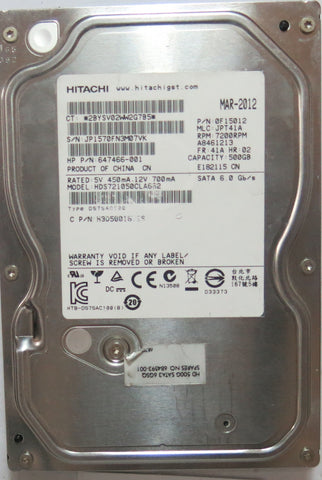 HITACHI HDS721050CLA662 PN 647466'001FW JPT41A 500,GB