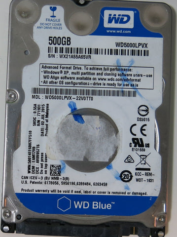 WESTERN DIGITAL WD5000LPVX-22V0TT0 PN FW EAMT2VB 500.GB