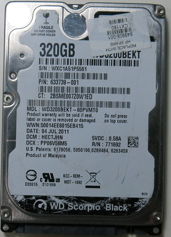 WESTERN DIGITAL WD3200BEKT-60PVMT0 PN FW HECTJHN 320.GB