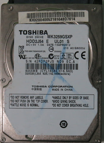 TOSHIBA MK3259GSXP HDD2J54 E UL01 S PCB G002825A,  320.GB