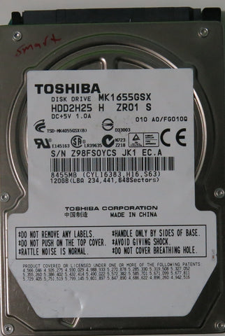 TOSHIBA MK1655GSX HDD2H25 H ZR01 S PCB G002439-0A,  120.GB