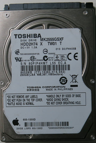TOSHIBA MK2555GSXF HDD2H74 X TW01 T PCB G002439-0A,  250.GB