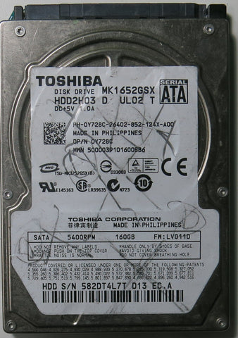TOSHIBA MK1652GSX HDD2H03 D UL02 T  PCB G002217A,  160.GB