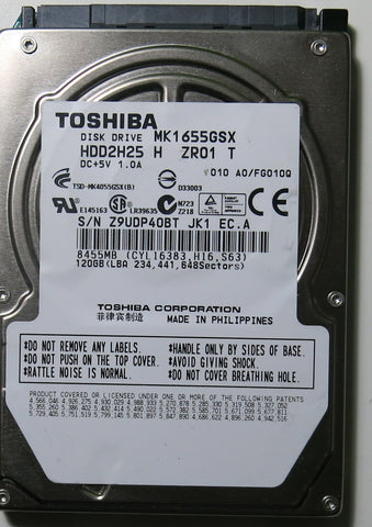 TOSHIBA MK1655GSX HDD2H25 H ZR01 T PCB G002439-0A,  120.GB