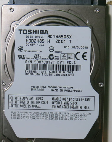 TOSHIBA MK1665GSX HDD2H85 H ZK01 T PCB G002641A,  160.GB