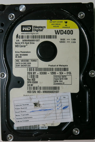 WESTERN DIGITAL WD400BD-75MRA1 PCB 2060-701335-005 REV A,  40.GB