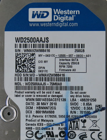 WESTERN DIGITAL WD2500AAJS-75M0A0,  PCB
