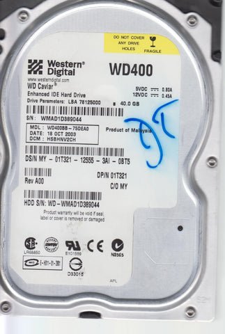 WESTERN DIGITAL WD400BB-75DEA0 DCM HSBHNV2CH 40GB 3.5