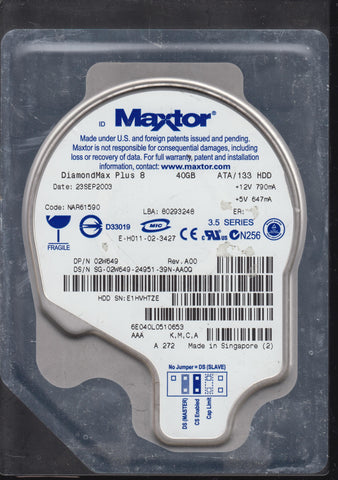 MAXTOR 6E040L0 P/N 02W649 CODE NAR61590 KMCA 40GB 3.5