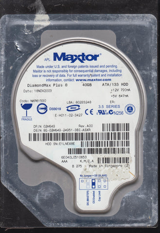 MAXTOR 6E040L0 CODE:NAR61590 K,M,C,A P/N 02W649 40GB 3.5"