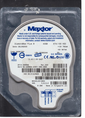 MAXTOR 6E040L0 CODENAR61590 K,M,G,A 40 GB 3.5"