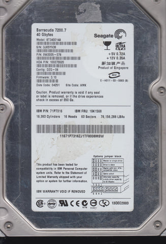 SEAGATE ST340014A P/N 9W2005-076 FW 3.10  40GB 3.5"