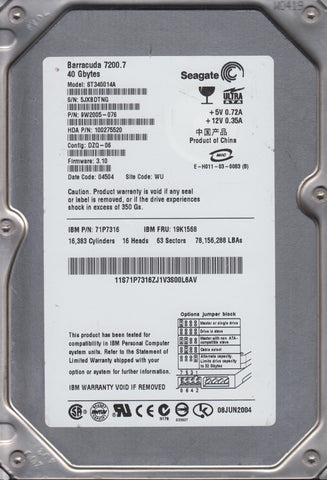 SEAGATE ST360021A P/N 9W2005-076 FW 3.05 40GB 3.5
